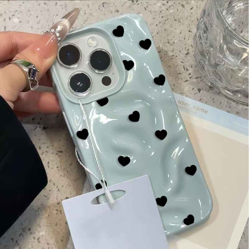 Phone Cases Protective - 可愛い黒いハート柄の耐衝撃スマホケース iPhone 17 16 Plus 15