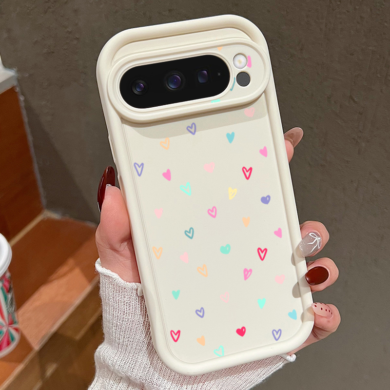 Phone Cases Pixel 9A - カラフルな小さなハート柄ソフトケース Google Pixel 10 9 8
