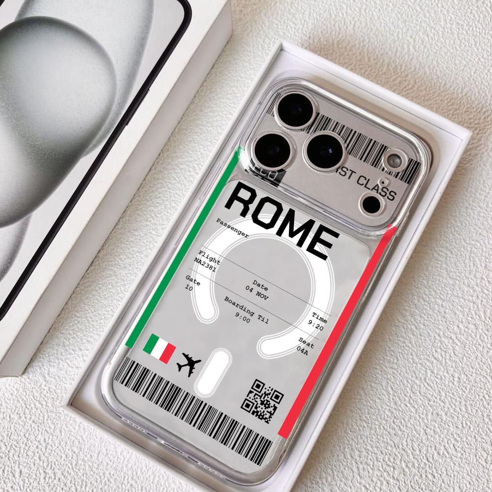 Phone Cases Aviation - 飛行機旅行チケット イタリア柄 iPhone 17 16 15