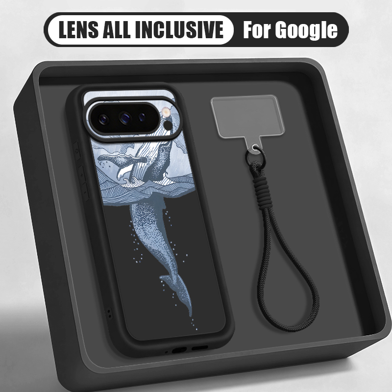 Phone Cases Pixel 9A - ザトウクジラ柄リストストラップ付きランヤードケース Google Pixel 10 9 8