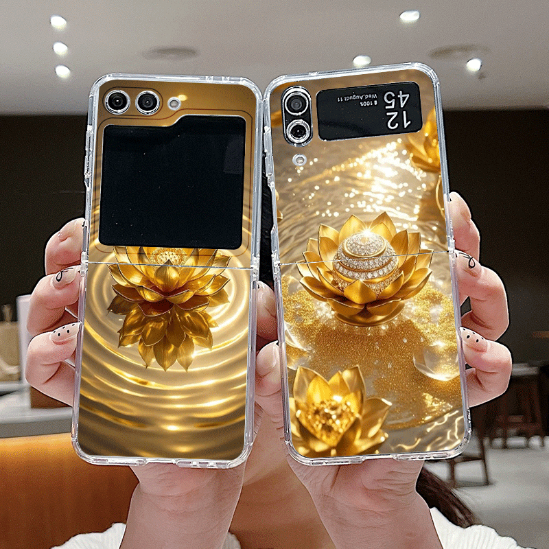 Phone Cases Z Fold 6 - クリエイティブな金色の蓮の花模様のスマホケース、Samsung Galaxy Z Flip 7 Flip
