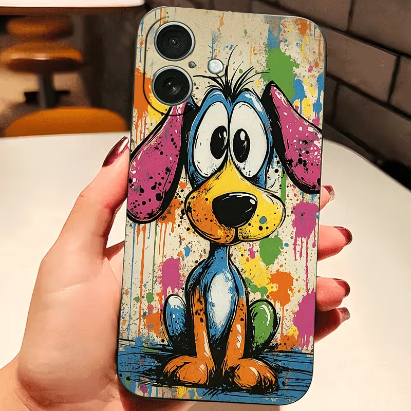 Phone Cases For Iphone 12 Pro Max - 落書きカラーの子犬柄TPUスマホケース iPhone 17 16 15 14
