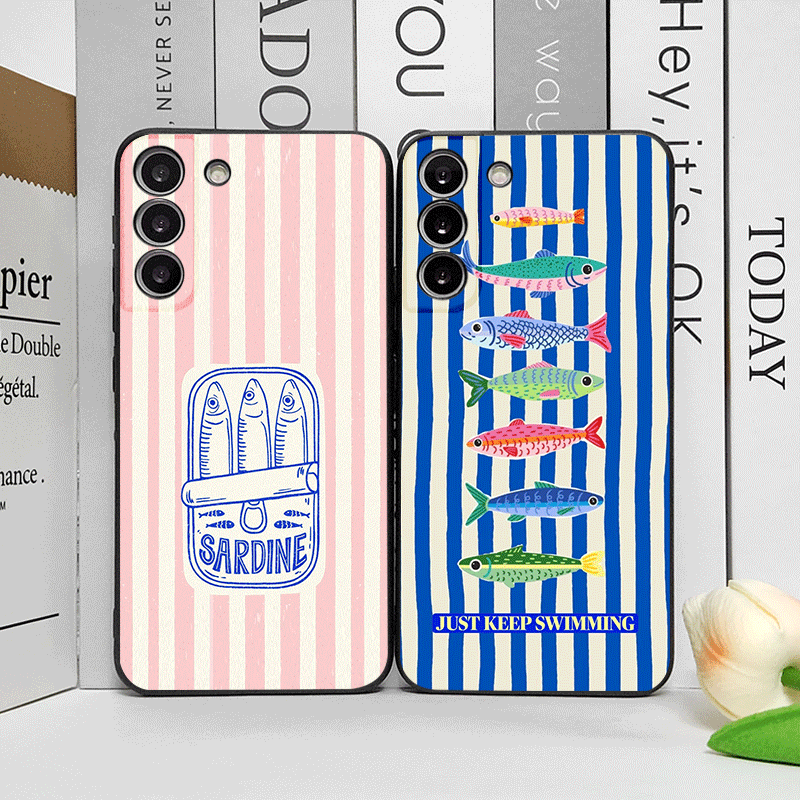 Phone Cases Oppo - 可愛いストライプ柄のイワシカラーの面白い魚柄スマホケース OPPO Reno 13 12 F