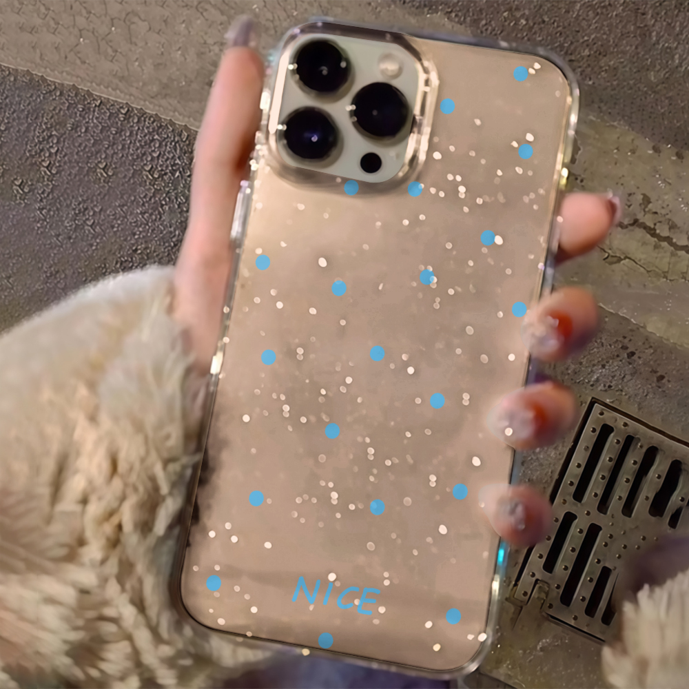 Phone Cases Luxury - 高級感のあるシンプルな水玉模様クリアグリッターフォンケース iPhone 17 15 13 16
