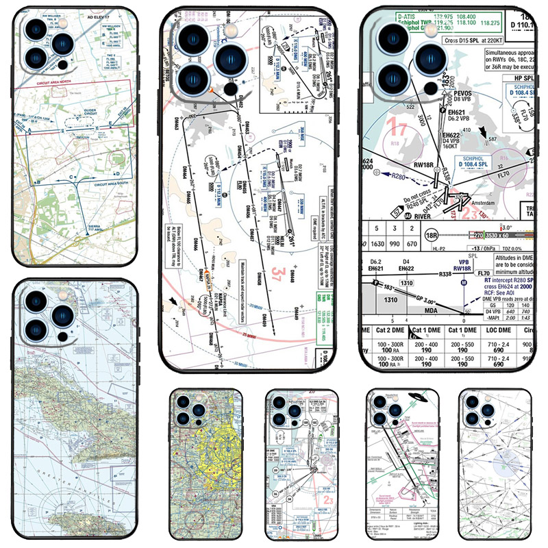 Phone Cases Aviation - 航空図アクセサリー空港電話ケース iPhone 17 Pro Max 16