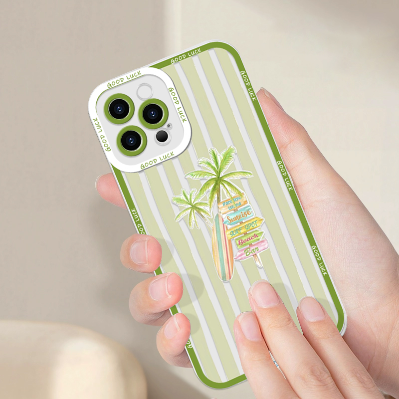 夏のヤシの木とココナッツ柄のストライププリントクリアスマホケ - Phone Cases A14 Samsung のレビューと価格