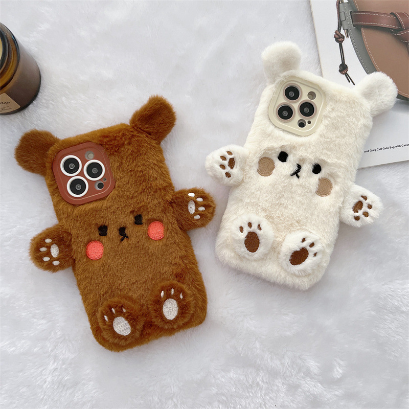 韓国の3D漫画風クマのふわふわぬいぐるみカップル携帯ケース  - Phone Cases For Iphone 12 Pro Max のレビューと価格