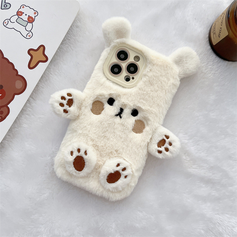 韓国の3D漫画風クマのふわふわぬいぐるみカップル携帯ケース  - Phone Cases For Iphone 12 Pro Max のレビューと価格