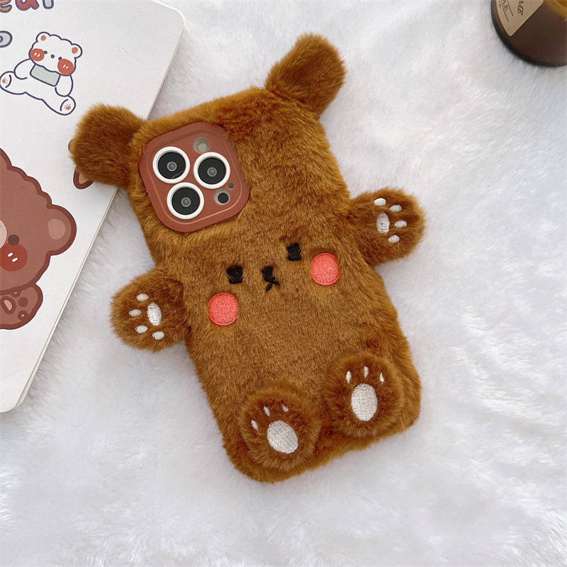 韓国の3D漫画風クマのふわふわぬいぐるみカップル携帯ケース  - Phone Cases For Iphone 12 Pro Max のレビューと価格