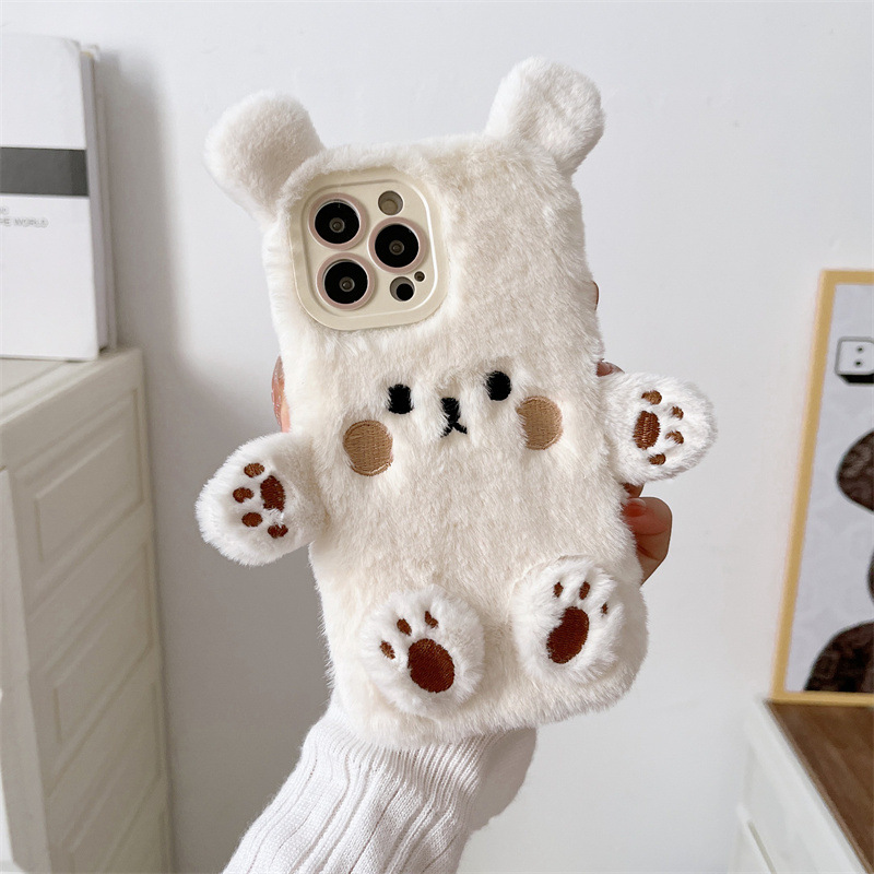 韓国の3D漫画風クマのふわふわぬいぐるみカップル携帯ケース  - Phone Cases For Iphone 12 Pro Max のレビューと価格