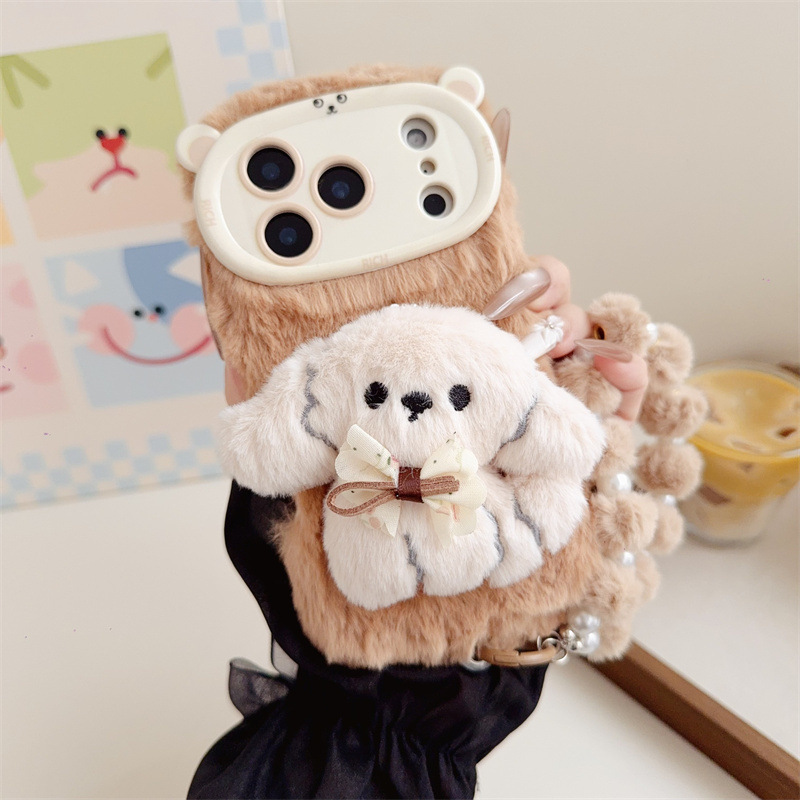 3D漫画風リボン付き子犬のふわふわぬいぐるみスマホケース i - Phone Cases For Iphone 12 Pro Max のレビューと価格