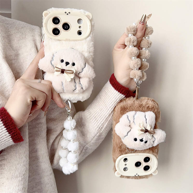 3D漫画風リボン付き子犬のふわふわぬいぐるみスマホケース i - Phone Cases For Iphone 12 Pro Max のレビューと価格
