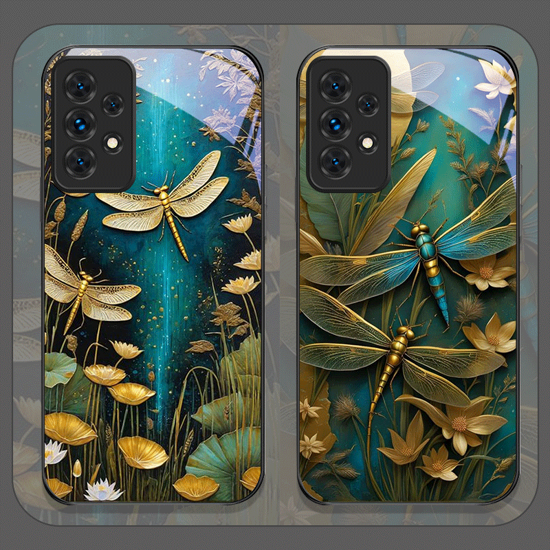 花柄ゴールデン・ドラゴンフライ強化ガラス製スマホケース Sa - Phone Cases A14 Samsung のレビューと価格