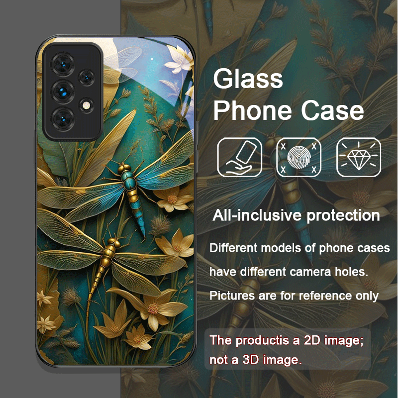 花柄ゴールデン・ドラゴンフライ強化ガラス製スマホケース Sa - Phone Cases A14 Samsung のレビューと価格