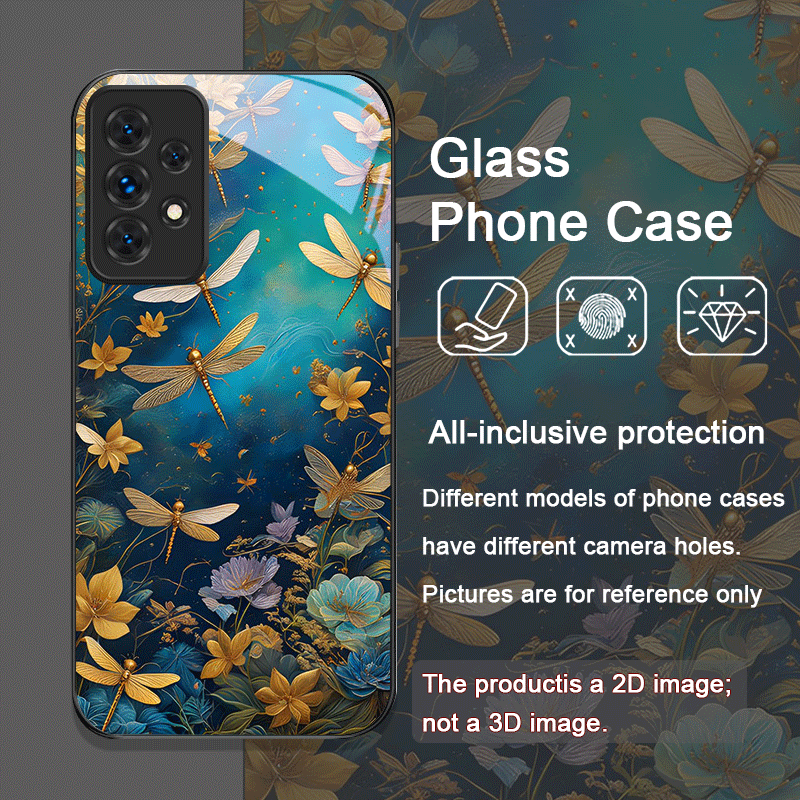 花柄ゴールデン・ドラゴンフライ強化ガラス製スマホケース Sa - Phone Cases A14 Samsung のレビューと価格