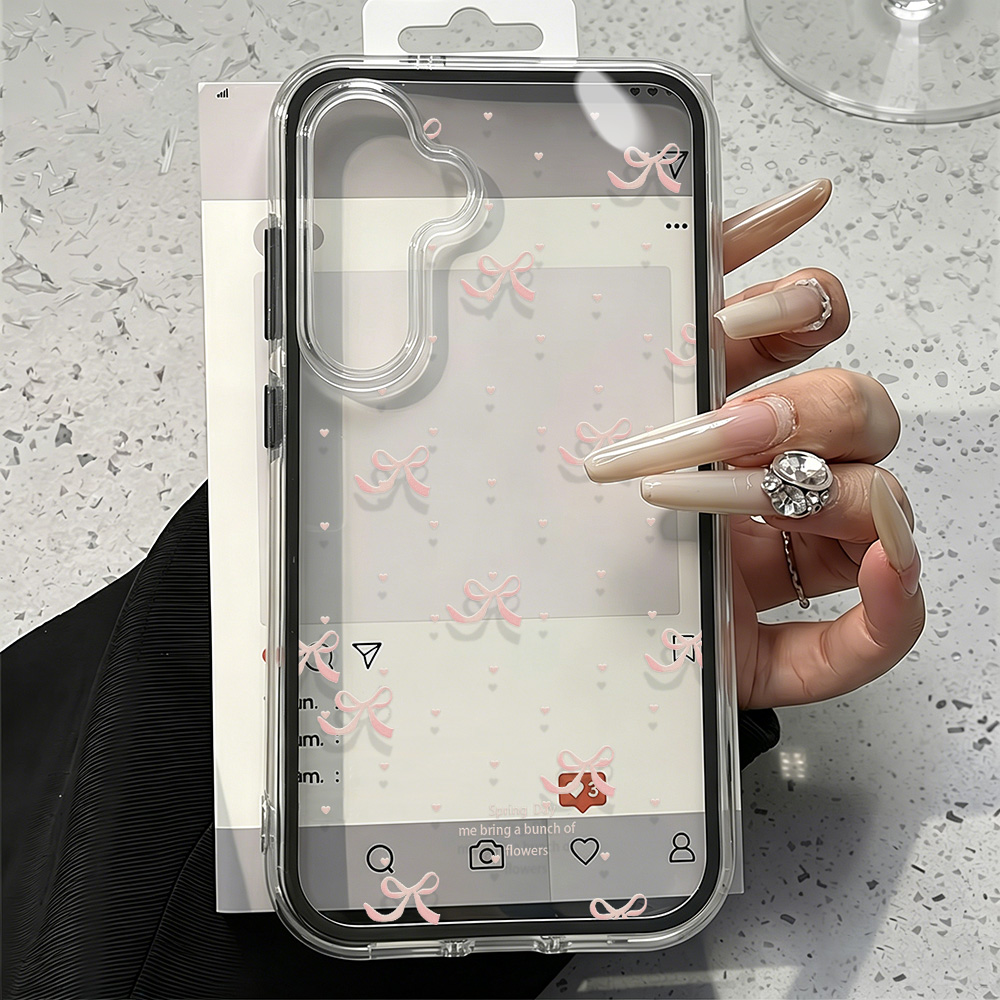 可愛いピンクのリボン付きソフトフォンケース Samsung  - Phone Cases Luxury のレビューと価格