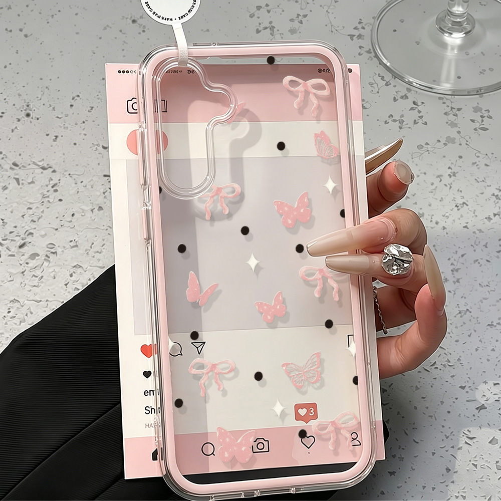 可愛いピンクのリボン付きソフトフォンケース Samsung  - Phone Cases Luxury のレビューと価格