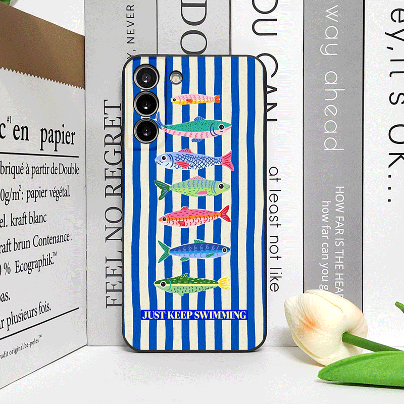可愛いストライプ柄のイワシカラーの面白い魚柄スマホケース O - Phone Cases Oppo のレビューと価格