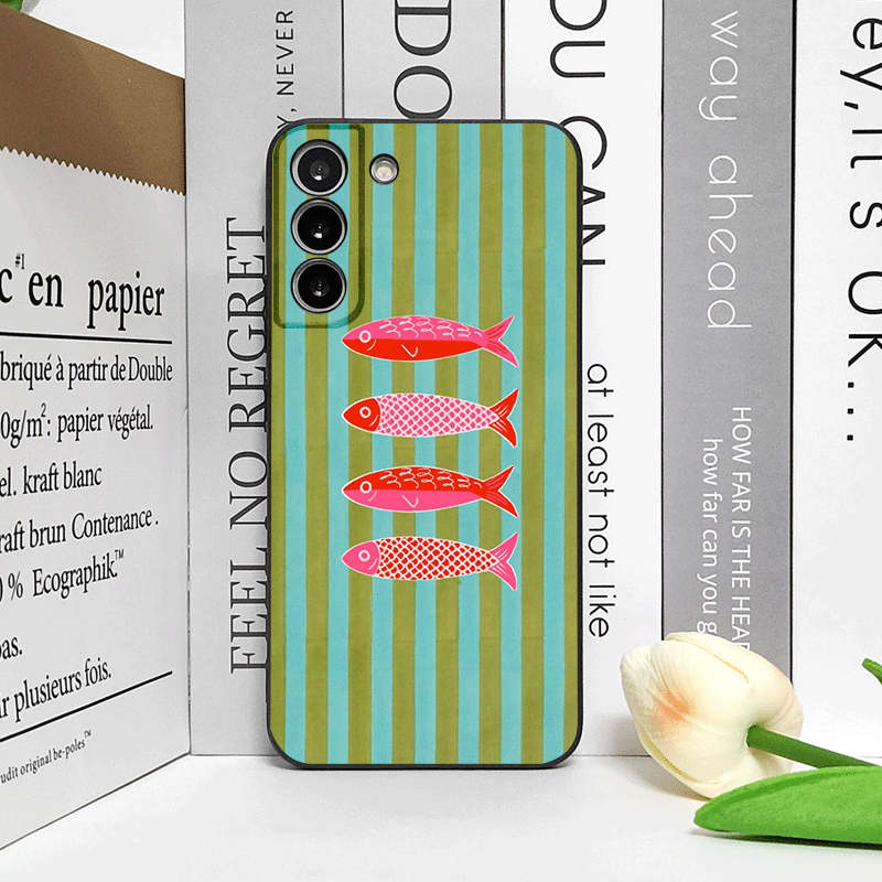 可愛いストライプ柄のイワシカラーの面白い魚柄スマホケース O - Phone Cases Oppo のレビューと価格