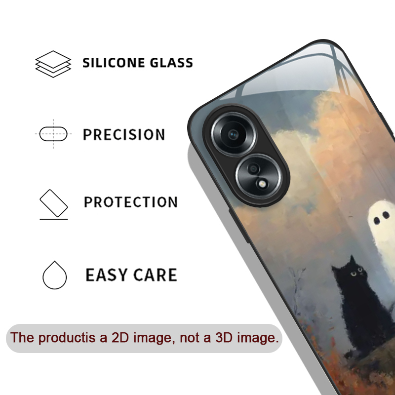 かわいい漫画の黒猫ゴースト柄強化ガラス製スマホケース OPP - Phone Cases Realme のレビューと価格