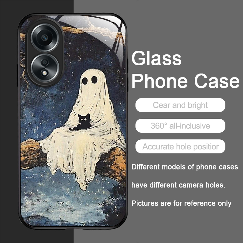 かわいい漫画の黒猫ゴースト柄強化ガラス製スマホケース OPP - Phone Cases Realme のレビューと価格