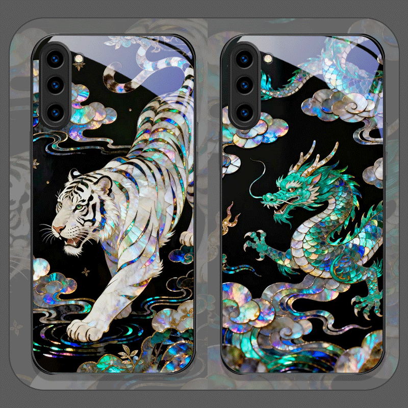 スタイリッシュな虎龍大理石模様プリント強化ガラス製スマホケー - Phone Cases Samsung S25 Fe のレビューと価格