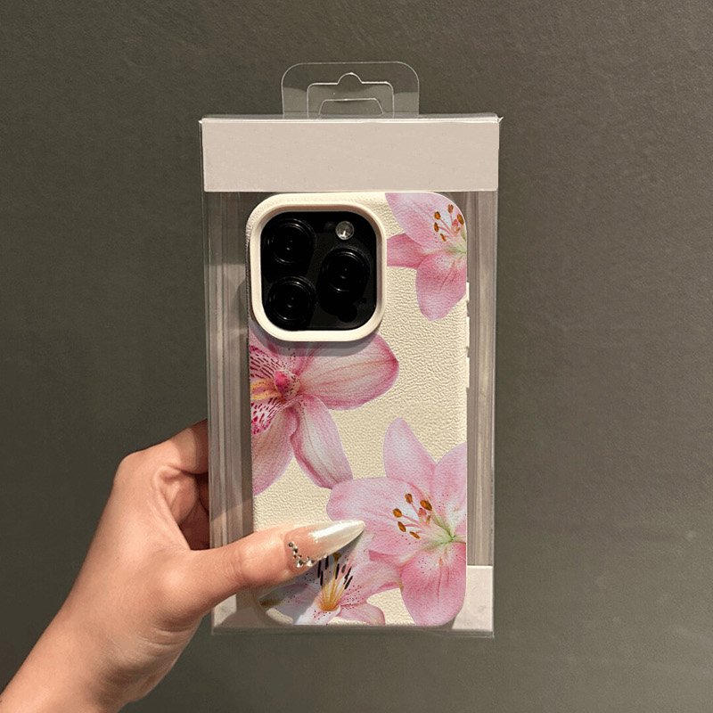 ピンクのユリとライチのテクスチャ柄のスマホケース、Samsu - Phone Cases Samsung S25 Fe のレビューと価格